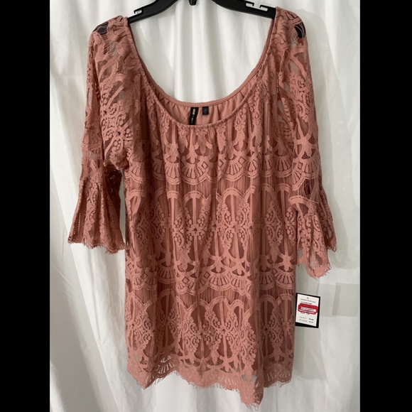 NWT $49 Want And Need Pink Lace 3/4‎ Sleeve Top [ PLUS SZ 2X ] - Picture 6 of 12